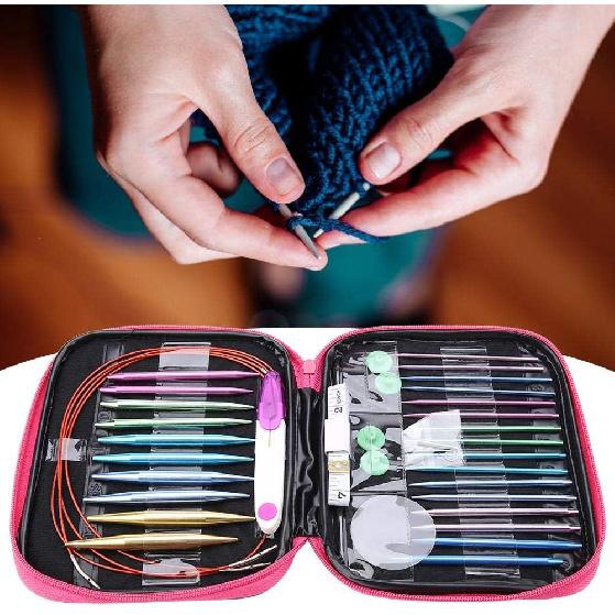 Набор алюминиевых спиц для вязания, 26 шт. сменных спиц с набором из 4 круглых пластиковых лесок в портативном чехле
