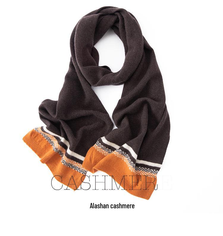 Autumn/Winter Women's Pure Cashmere Color Block Loose Knit Scarf