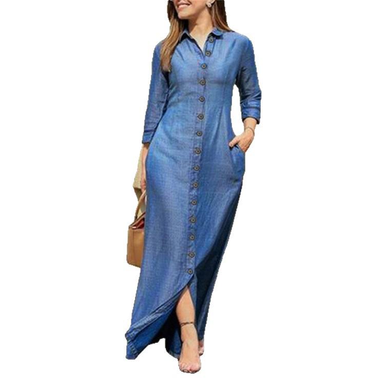 European-American Denim Shirt Dress with Pocket & Large Hem, Plus Size, 2025 Collection, Q327