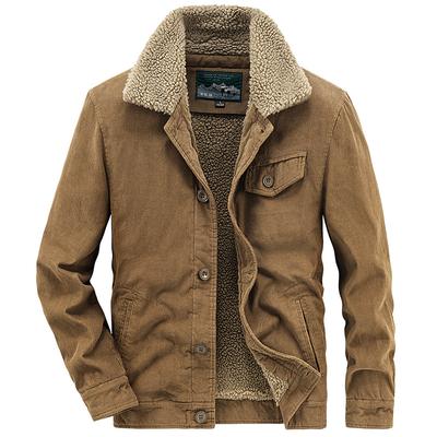 Winter New Cotton-padded Clothes Men's Lamb Fleece Fur Collar Cotton-padded Clothes Green Middle-aged Fleece Thickened Coat Short Tooling Jacket