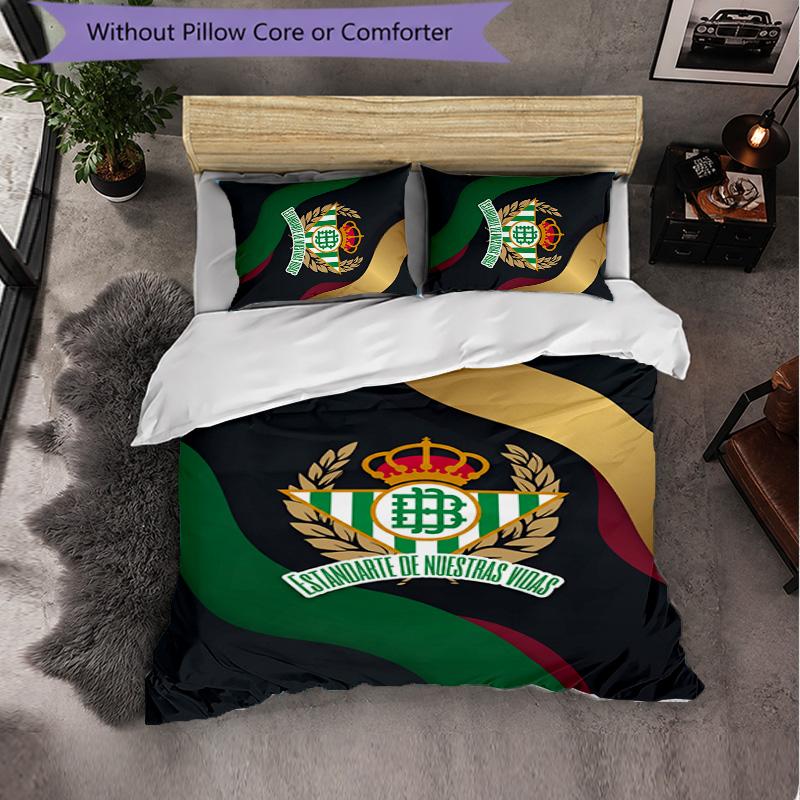Real Betis Fußball 3-teiliges Bettwäsche-Set Weiches Bettbezug-Set mit Kissenbezügen Bedrucktes Schlafzimmer-Deko-Set für Zuhause