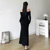 Elegant French Lace One-Shoulder Fishtail Knit Dress - Slim-Fit Waist-Cinching Long Gown for Women