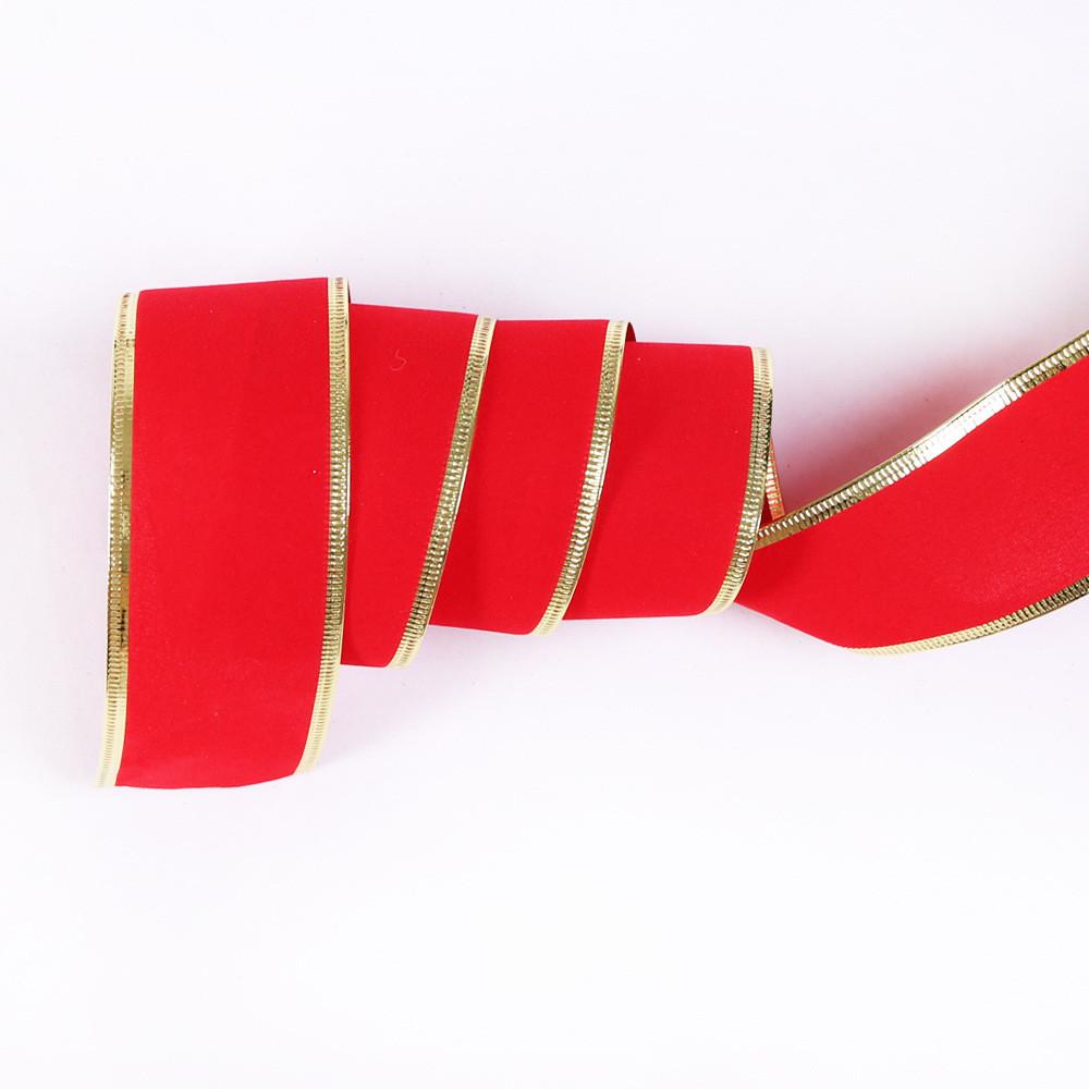 Luxurious 10 Meter Soft Velvet Red Ribbon With Gold Edge For Christmas Tree Decorations