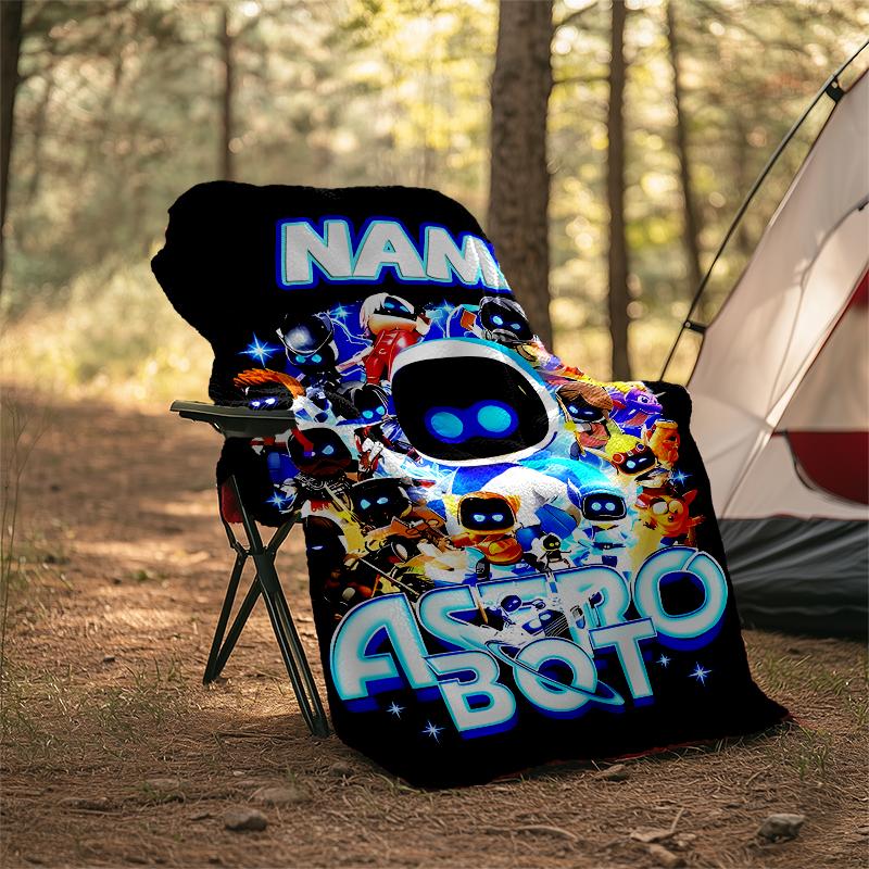 Personalized Custom Name Blanket - Astro Bot Print Design,Blanket for Sofa,Bed,Travel,Camping - Soft and Warm, Great Gift