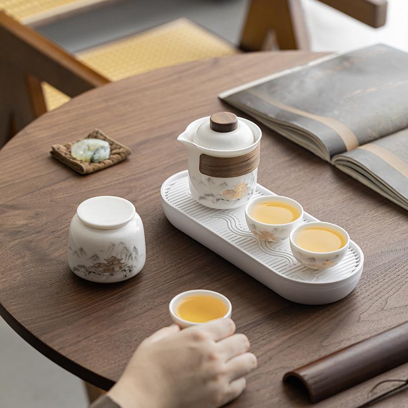 Kung Fu tea set travel set outdoor portable landscape loft hotel tea one pot three cups travel gifts
