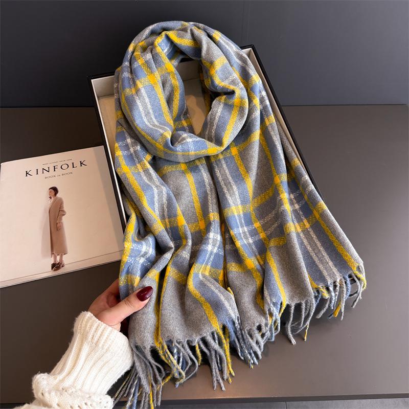 Elegants Classics Plaid Designer Winter Warm Scarf Women Luxury Neckerchief Cashmere Shawl Blanket Wrap Pashmina Tassel Lady