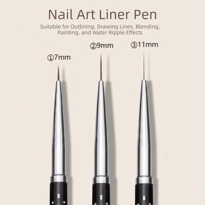Metal Handle Nail Eyeliner Brushes Black Color Thin Design UV Gel Painting Brush 7mm/9mm/11mm Nail Art Liner Brush