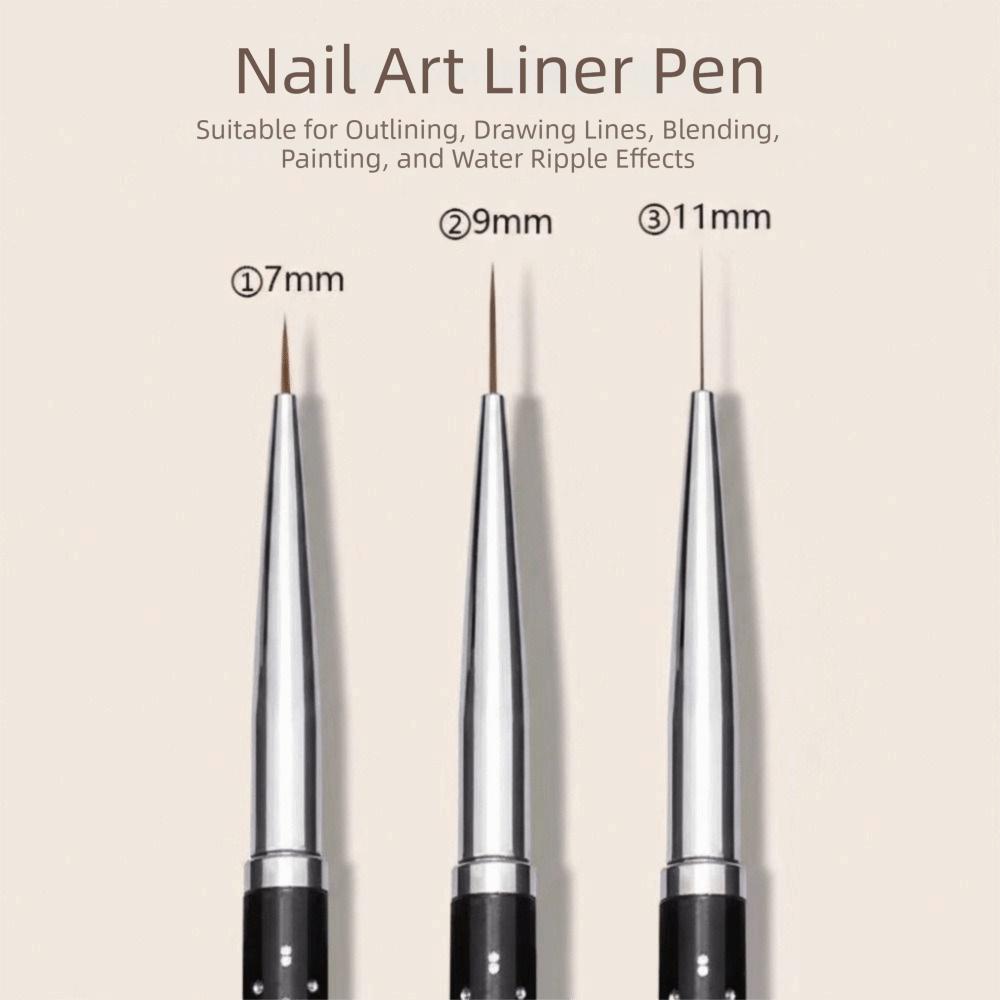 Black Color Nail Art Liner Brush Metal Handle Nail Drawing Pens UV Gel Application