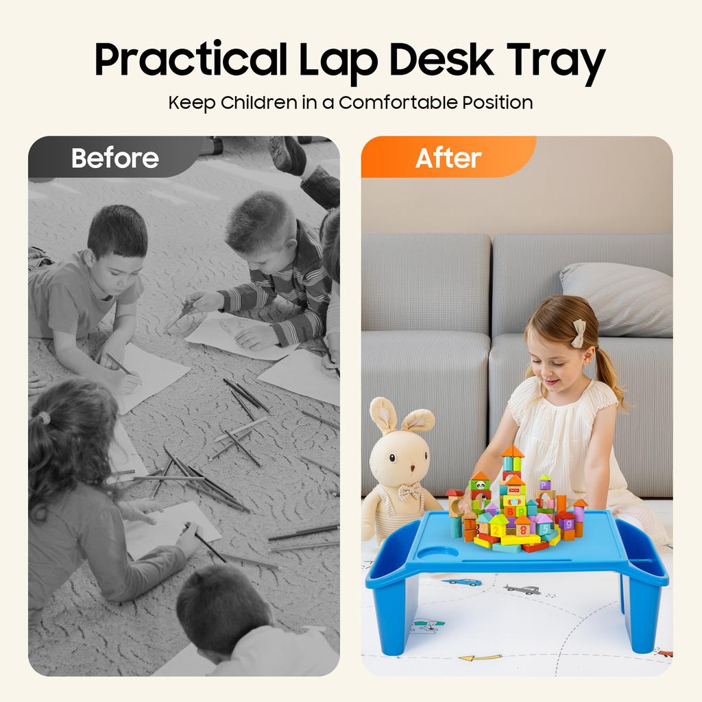 4 Peças Mesinha de Colo para Crianças, Mesas de Cama Empilháveis Portáteis com Porta-Copos, para Crianças Comerem, Desenhar, Ler na Cama, Sofá, Chão