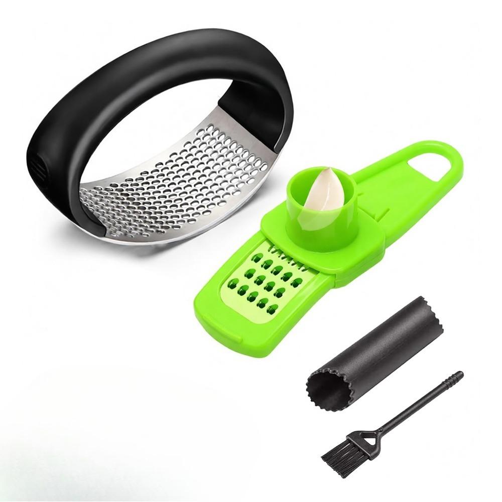 Stainless Steel Garlic Press Set - Upgraded Manual Garlic Press, Compact Household Kitchen Tool