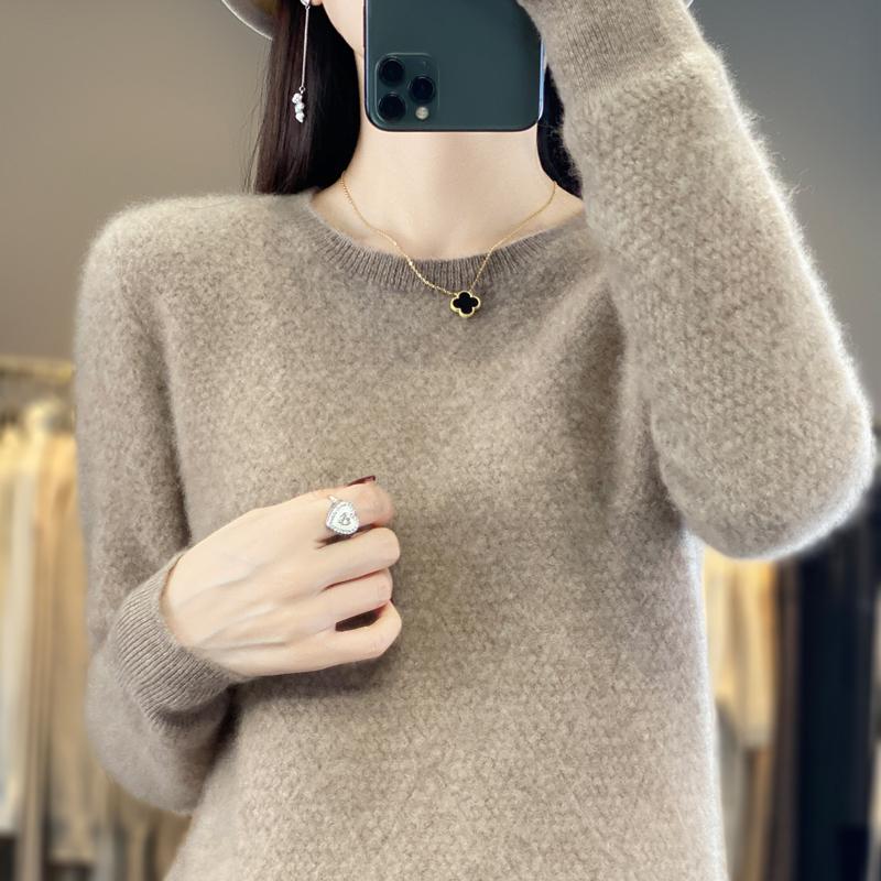 Women's Round Neck Sweater, Qinghe Cashmere, 30% Cashmere 70% Wool, Winter Knitted Pullover Autumn Sweater Cashmere Sweater