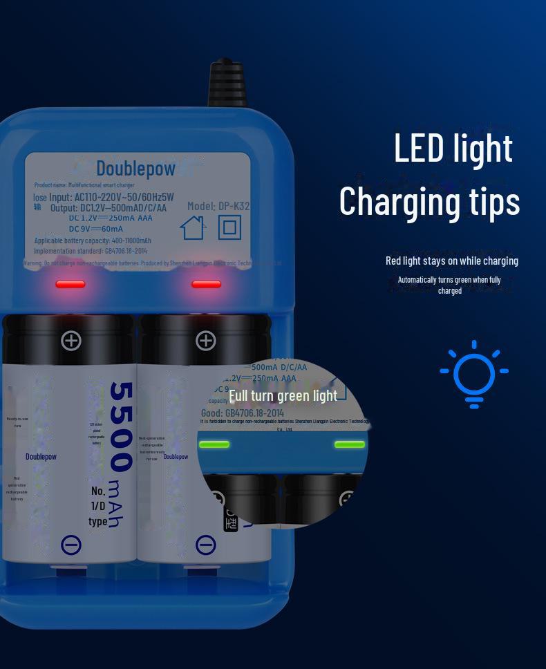 Double Capacity No. 1 Rechargeable D-Type Battery Set - 5500mAh for Gas Stoves & Natural Gas Water Heaters