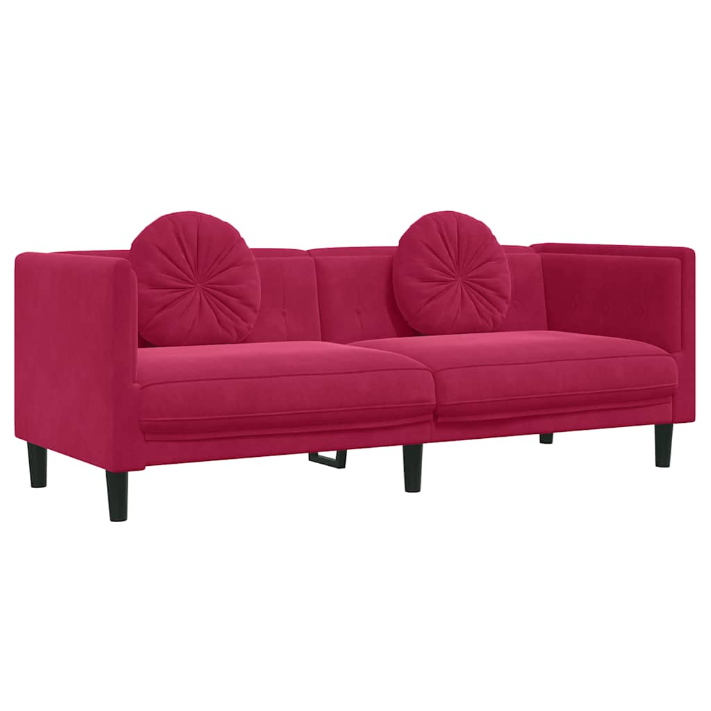 Vidaxl Sofa 3-Osobowa Z Poduszkami, Winna Czerwień, Aksamit