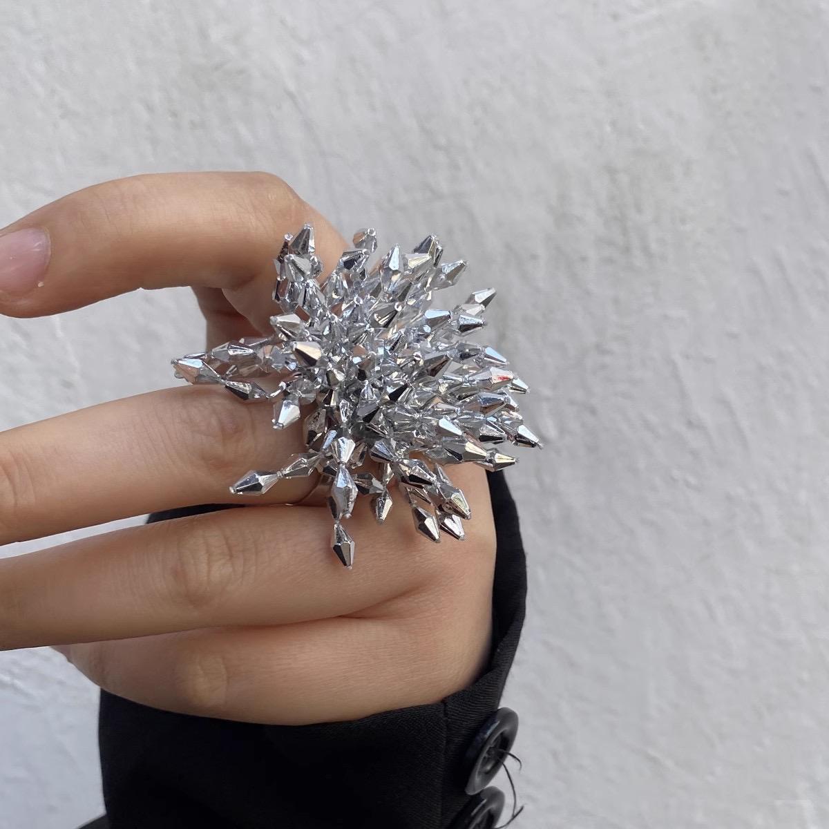 

Korean Style Metal Rhombus Firework Tassel Open Ring Unique Fashion Women s Accessory Gift 2025 resizable срібний