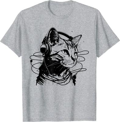 Music Cat T-Shirt Funny Guitar Cat Graphic Tee Cat Lover Gift