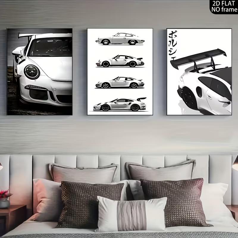 Modern Luxury Sports Car Canvas Art Set Retro Cool Racing Posters, Perfect for Bedroom, Living Room or Corridor Decoration