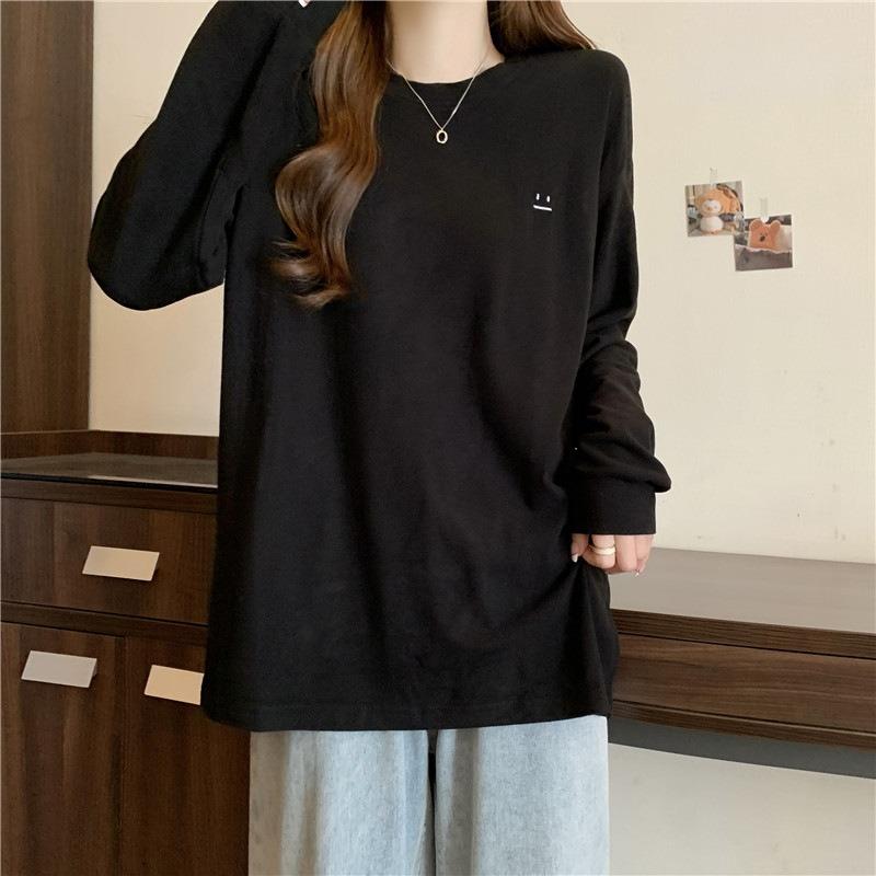 

Вышитая немецким бархатом базовая рубашка для женской осенне-зимней бархатной верхней одежды, свободная футболка с длинным рукавом и разрезом. 2XL чёрный