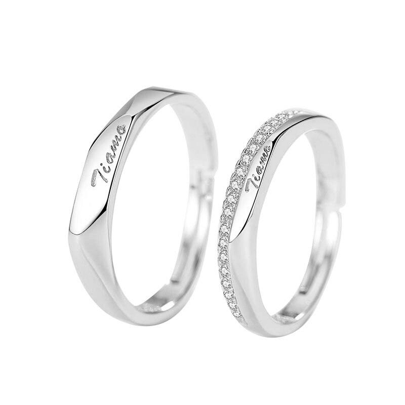 Tone Men 'S And Women 'S Open Lover Finger Ring Italian I Love You Diamond Smooth RingTrendy Finger Ring