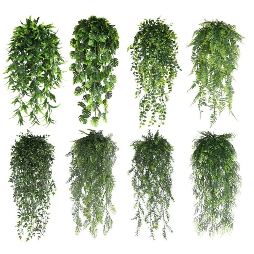 80cm Length Artificial Hanging Vines Plastic Leaves Green Color Artificial Plant Decor 5 Heads Hanging Design