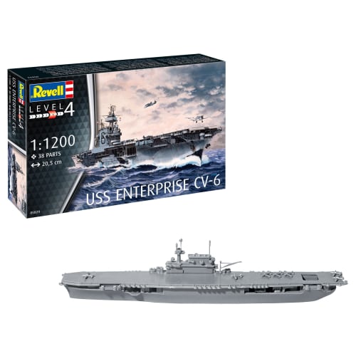 German Revell 1/1200 scale USS Enterprise CV-6 plastic model kit, model number 05824, molded in color