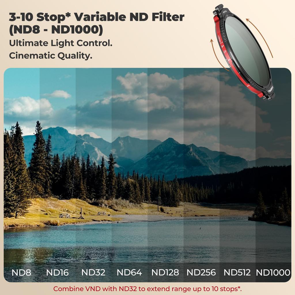 Freewell 82mm L1 Real Locking Filter Kit Hybrid Stop True Color Design for Professional Filmmakers VND/CPL All-Day – VND/CPL 3-10 ND32, Optics,
