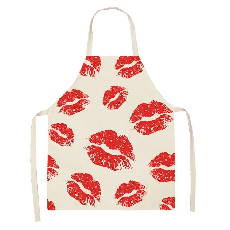 Nail Polish Lipstick Kitchen Cotton Linen Apron Bib Home Cleaning Ladies Cooking Picnic
