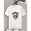 Skull & Rose Print, Men's Graphic Design Crew Neck T-shirt, Casual Comfy Tees Tshirts For Summer