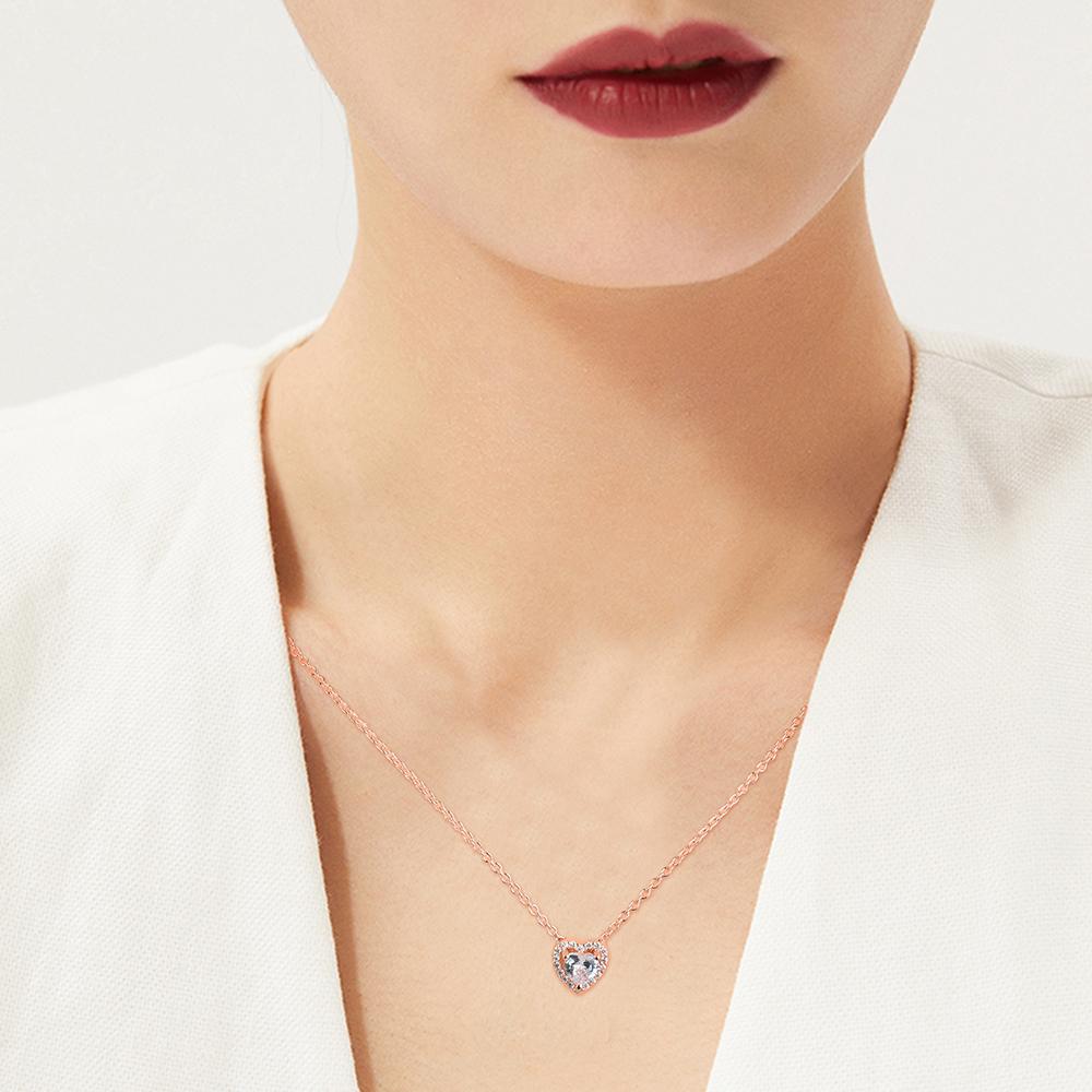 Sparkling Heart Collier Necklace Women 925 Sterling Silver 45CM Link Chain Necklaces Pendants Fine Jewelry Gift Winter