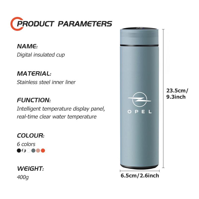 AAAYS1 For Opel 304 Stainless Steel Thermos Cup Smart Display Vacuum Water Cup Corsa Astra H G J Insignia Vectra Zafira Meriva