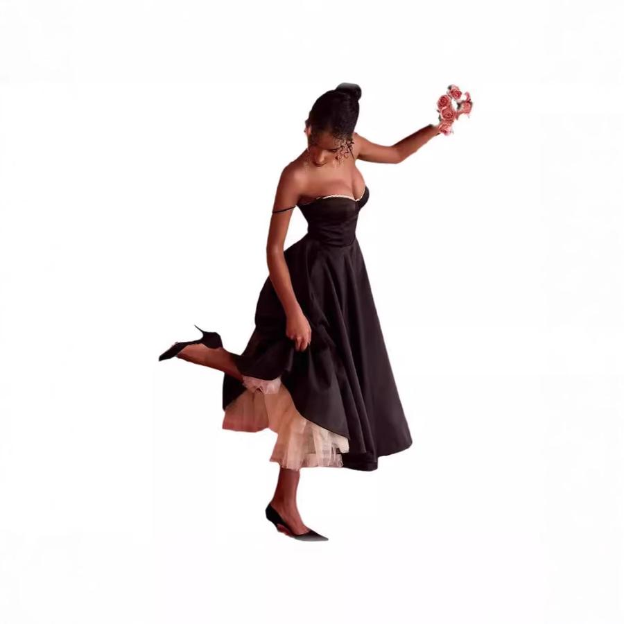 Sexy Women's Clothing New Style Strappy V-Neck Sleeveless Dress with Ruffles and Long Skirt