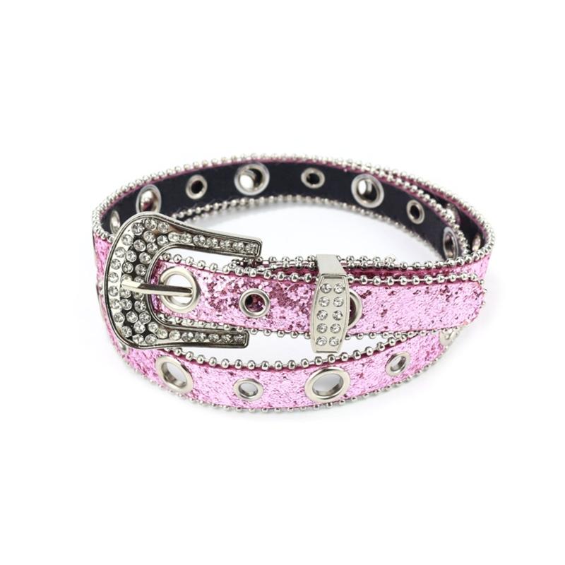 Teens Full Sequins Belt for Jeans Adjustable Pin Buckle Waist Belt Rhinestone Buckle Wide Waist Belt Ladies Skirt Belt