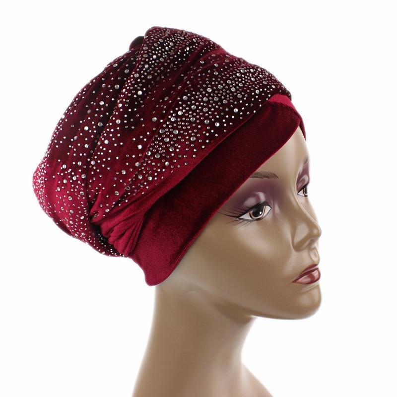 Rhinestone African Head Wraps Scarf Velvet Women'S Turban Caps Muslim Headscarf Bonnet Lady Wrap Head Scarves Turbante Mujer