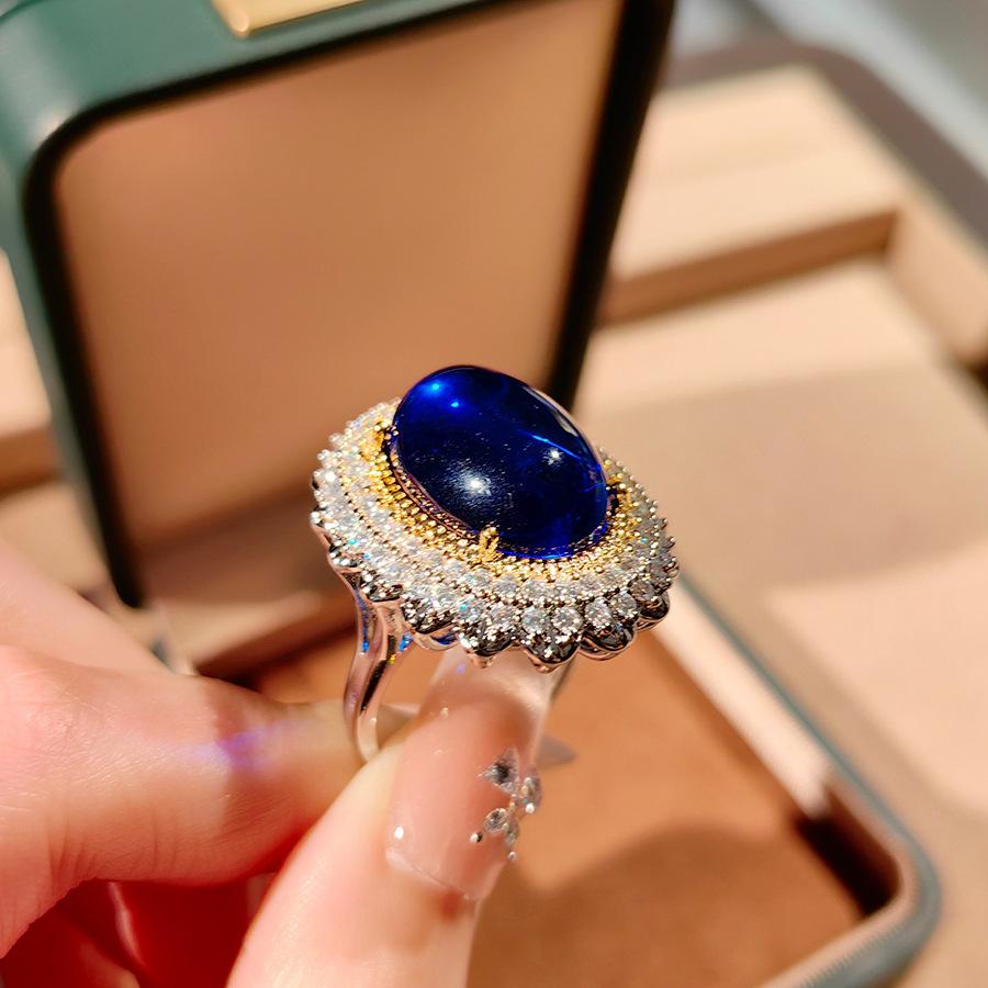 

Light Luxury Pigeon Blood Ruby Set Exaggerated Pigeon Egg Zircon Necklace Pendant Colored Treasure Earrings Royal Blue Ring Woman