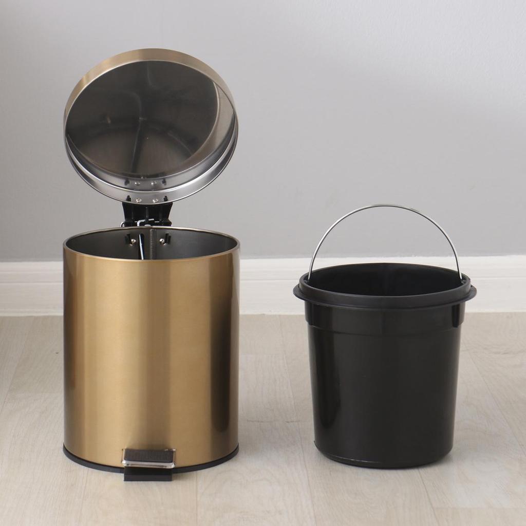 5L Champagne Gold Pedal Trash Can with Lid for Kitchen Use