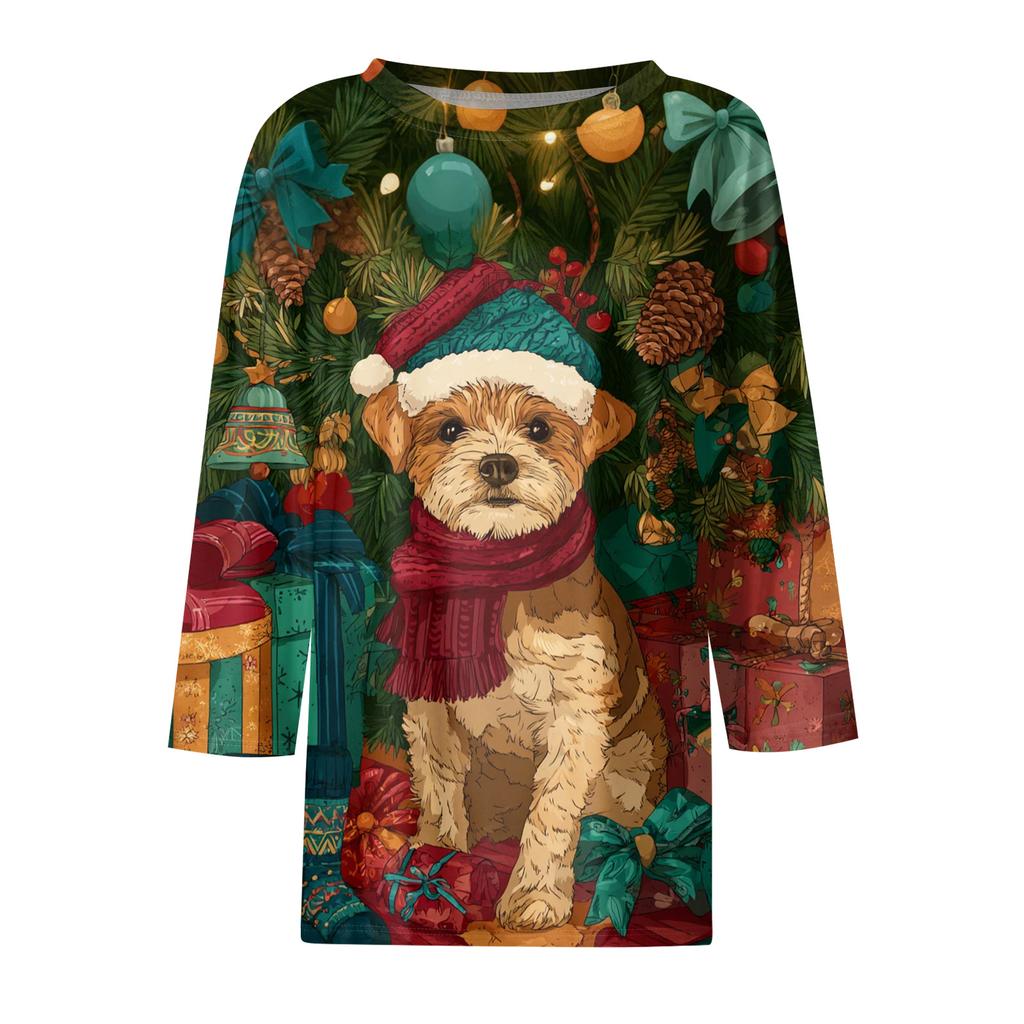 3/4 Sleeve Shirts For Women Print Graphic Tees Blouses Casual Plus Size Basic Tops Pullover