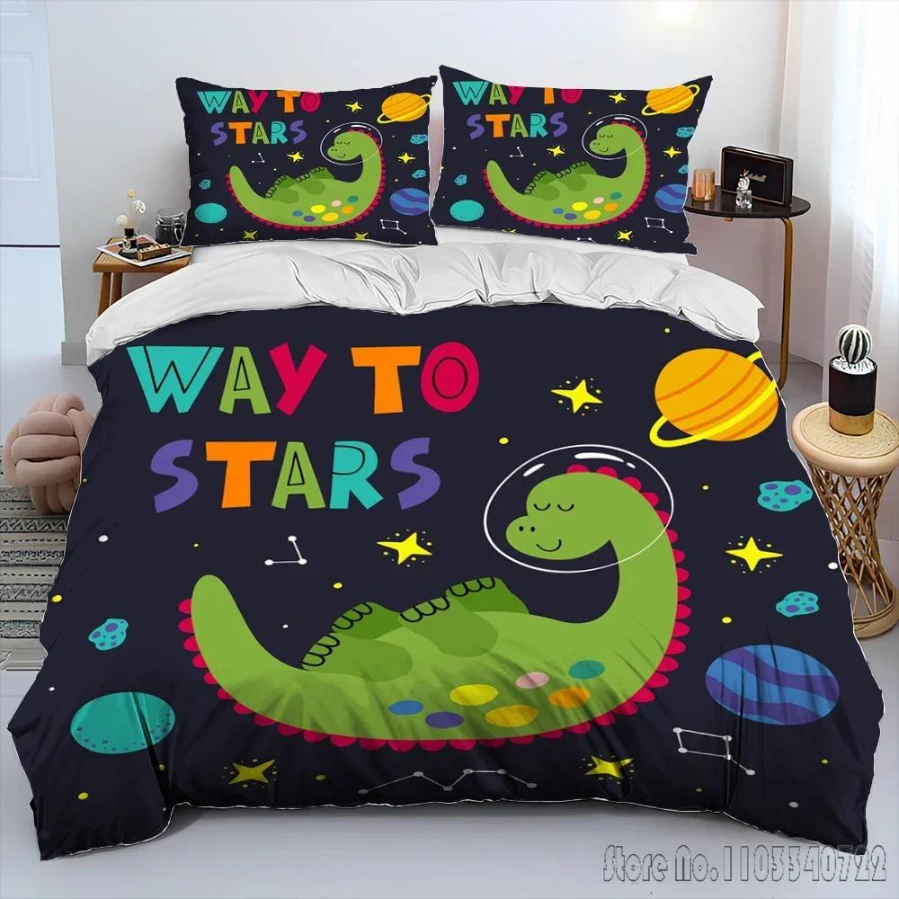 Cartoon Dinosaur Space Cute Dino Children Duvet Cover Set HD Comforter Cover for Kids Bedding Sets Bedclothes Bedroom Decor
