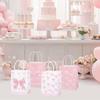 5/10/20Pcs Pink Bow Gift Bags Paper Candy Snack Treat Bag Kids Girls Birthday Party Supplies Baby Shower Decoration Gift Packing