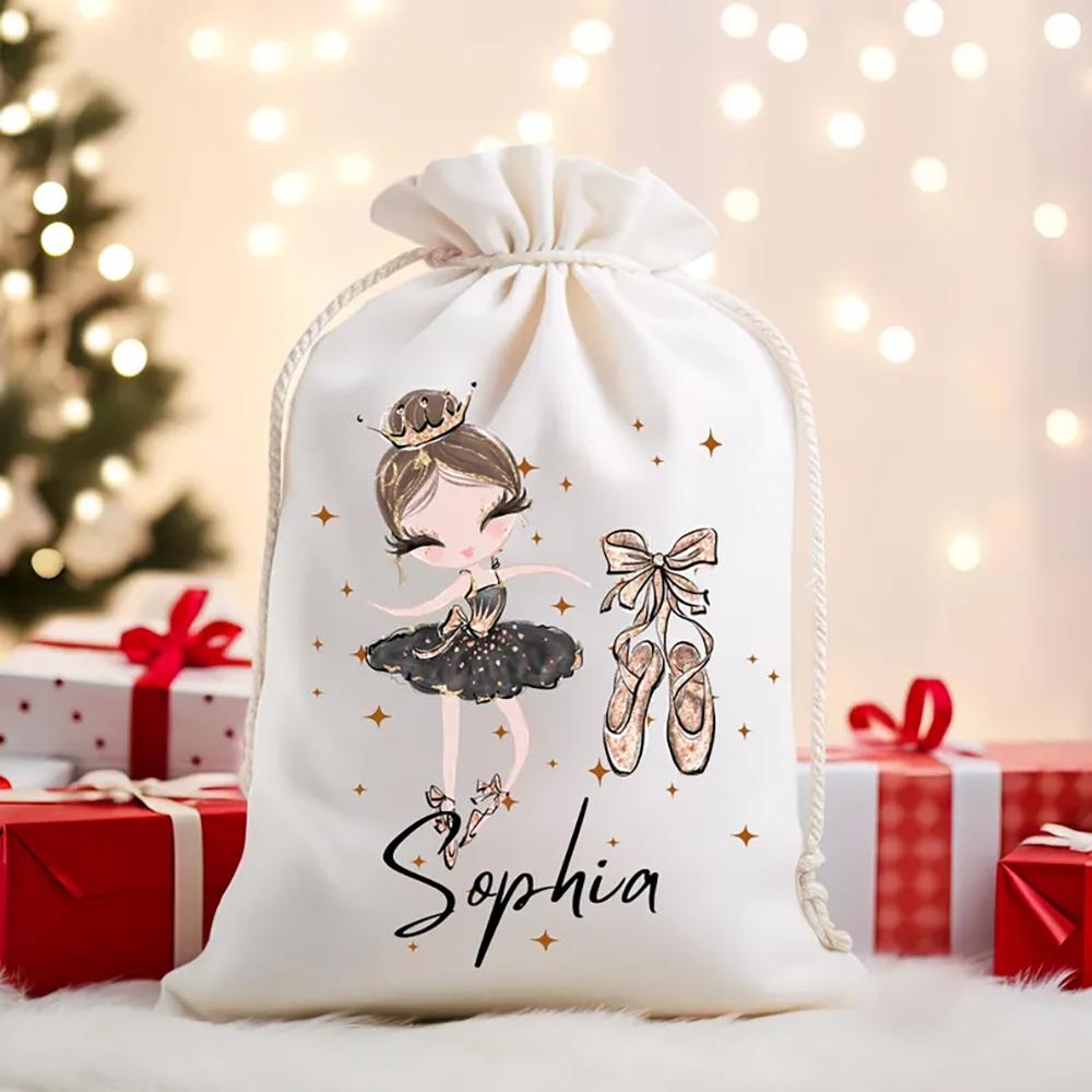 Personalised Ballerina Christmas Sack Gift Bag Santa Sack Christmas Eve Decoration Item Kids Ballet Drawstring Bag New Year Gift