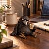 Funny Coffee Cup Raven Figurine with Mug, Resin Crow Statue, Realistic Animal Sophisticated Desk Accessory Ornament for Home Decor, Creative