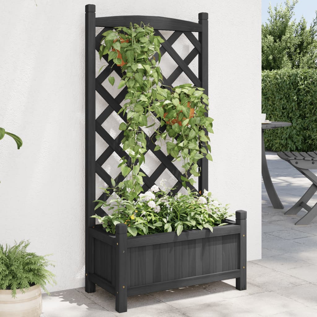 Vidaxl Planter with Trellis, Black, Solid Fir Wood