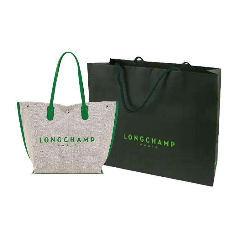 Longchamp Le Roseau Logo Print Cotton And Canvas Tote Bag Women Tote Bags Green 10090HSG129