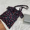 Cherry Ruffled Shoulder Bag For Women Floral Style Handbag Large Capacity Casual Shopper Tote Bags