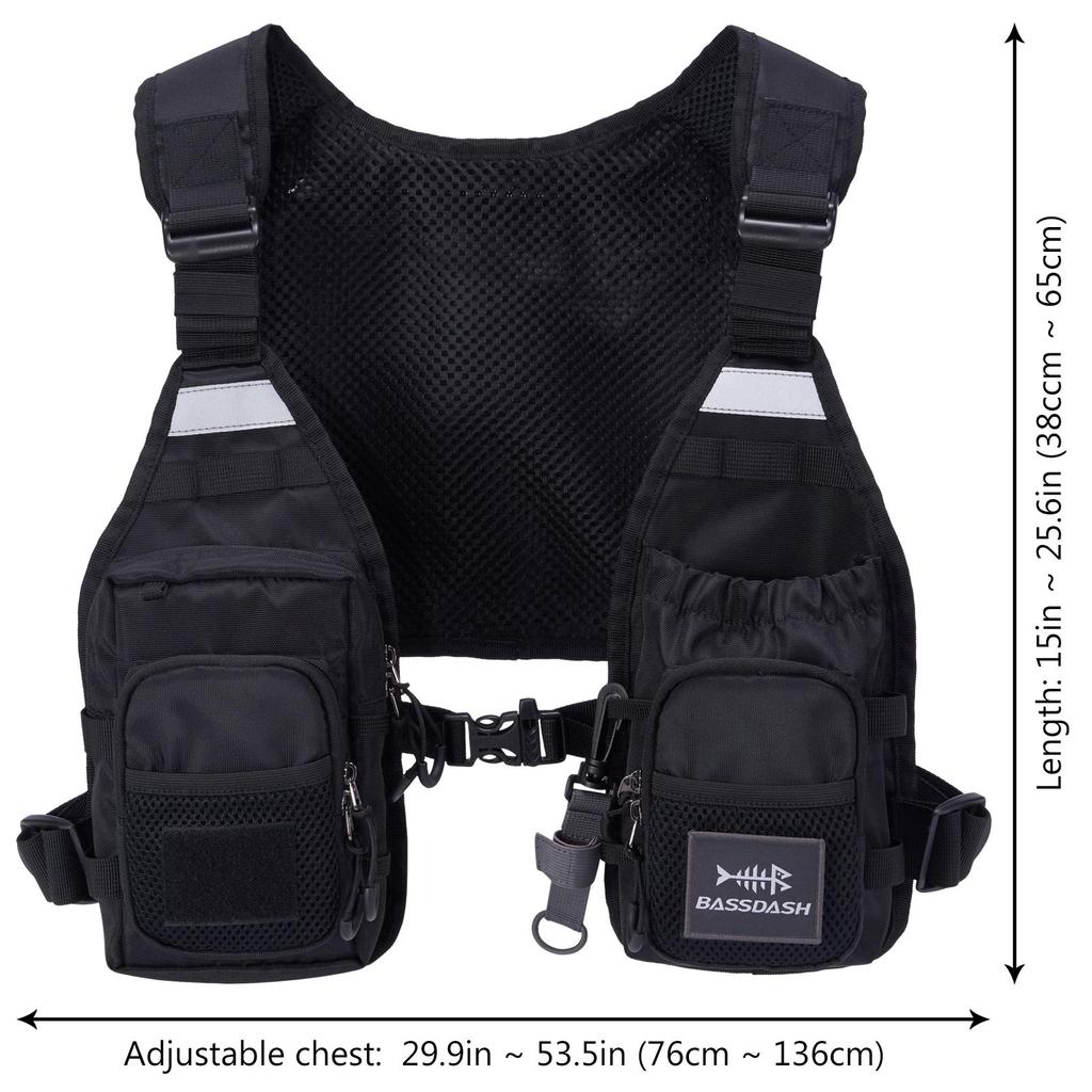 Bass Dash Fishing Fishing Fishing Short Game Vest FV08 [Bassdash] Vest, Lightweight, Unisex, Vest, Vest, (No Buoyancy) (Black)