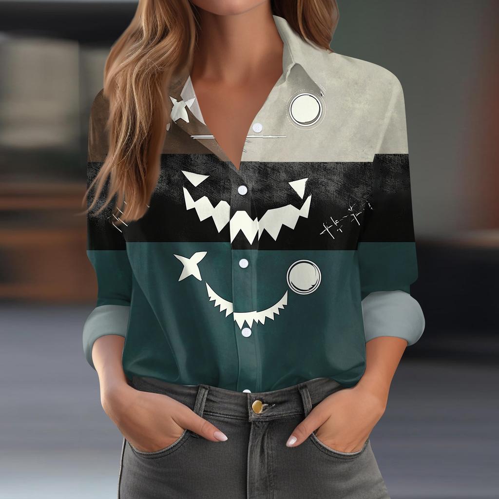 Women's Button-Down Shirt Long Sleeve Casual Halloween Print Top