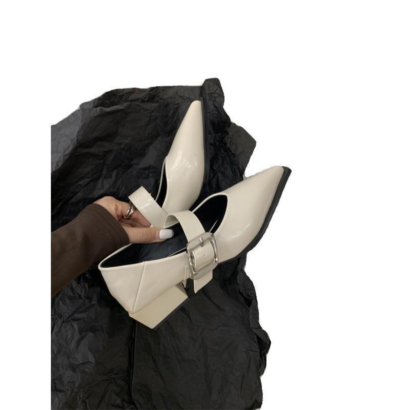 British Style Pointed Mary Jane Single Shoes Women's 2025 Spring and Summer New Korean Version Fashion Retro Light Mouth Thick Heel Small Leather Shoe