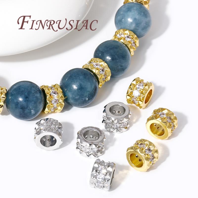 2/4/8Pcs/Lot 18K Gold Plated Brass with Zircon Spacer Beads For DIY Jewelry Making,Separators For Beads,Bracelets Bead Findings