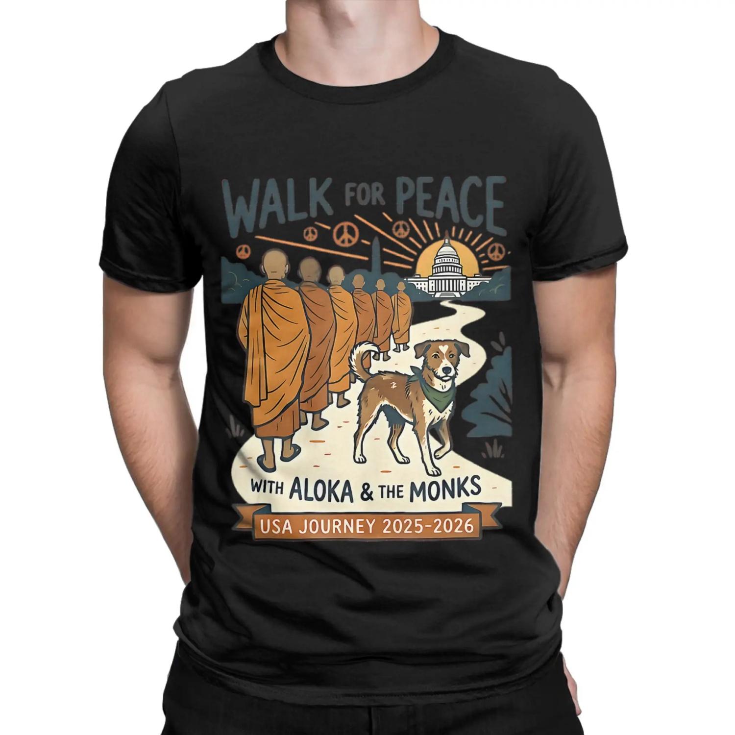 

Men Peace Walking Monks T Shirt Cotton Clothes Vintage Short Sleeve Crew Neck Tee Shirt Graphic Printed T-Shirts S чёрный