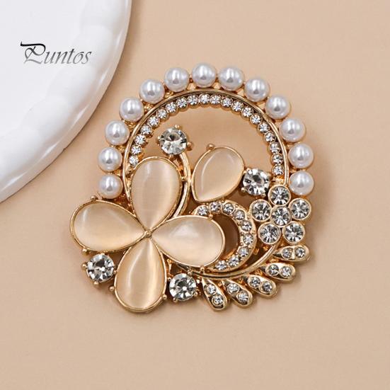 Shirt Collar Clip Solid Alloy Pin, Four-Leaf Clover Center Shape Brooch Pin with Metal Faux Opal, Electroplated Anti-Oxidation Fastener for