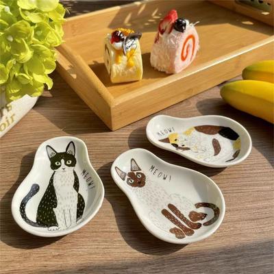 Cartoon Japanese Dipping Sauce Small Dishes Tableware Cute Kitten Soy Sauce Dish Kawaii Cat  Dessert Plate Snacks Trinket Dish