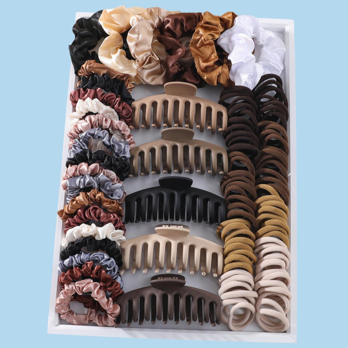

Набор из 79 предметов для волос для женщин Модные резинки для волос Держатели для хвостика Сатиновые резинки С большими зажимами-крабами Резинки для волос для девочек